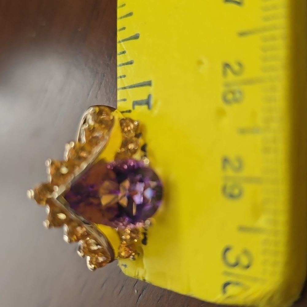 3xHOST PICK Very Vintage Elegant 10k Gold Amethyst Teardrop & Citrine Ring. Sz 8 - Picture 8 of 8